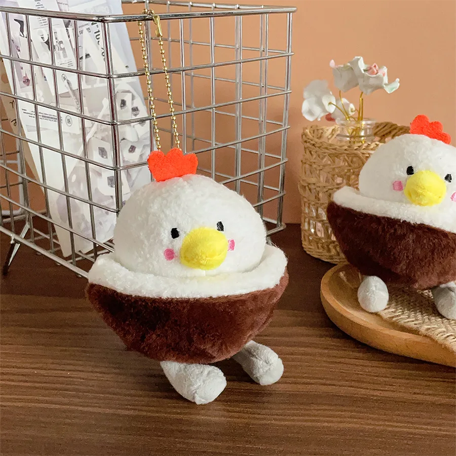 Simulação comida coco frango boneca de pelúcia pingente bonito lembrança pequeno presente dos desenhos animados animal pintainho boneca de pelúcia chaveiro decoração