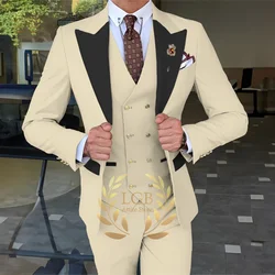 Brand New Men Wedding Suit Peak Lapel Slim Fit Groom Tuxedos Popular Dinner/Darty Dress 3 Piece Suit Jacket Pants Tie Vest