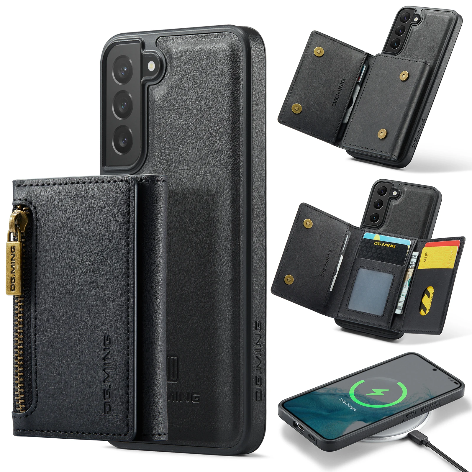 For Samsung Galaxy S22 Ultra Plus Case DG.MING 2 in 1 Magnetic Detachable Leather Wallet Phone Cover M5