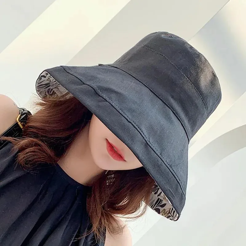 Sombrero con forma de cubo para mujer, sombrero de pescador panameño para las cuatro estaciones, ala grande, doble cara, Color sólido, visera, primavera y verano, 2025