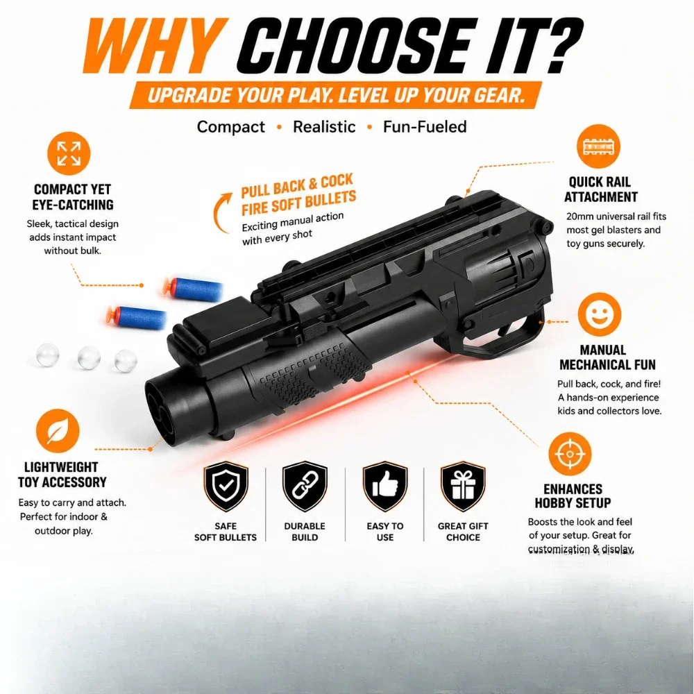 Dual Function Soft Foam Bullet Launcher Toy Accessory 24cm Length Manual Loading For 20mm Rail Hobby Model
