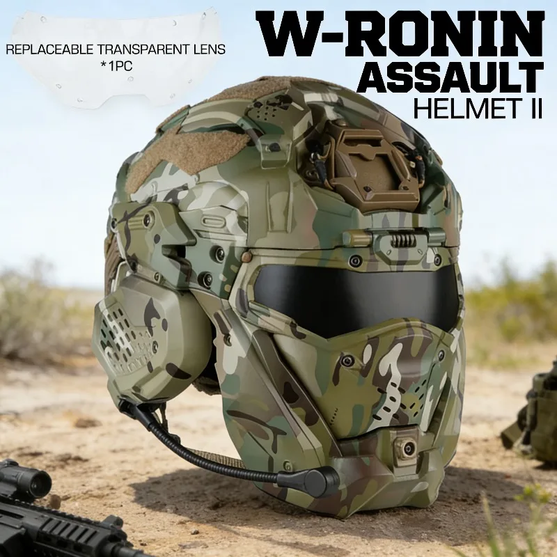 

Тактический шлем W-Ronin Assault Helmet II со сменными линзами, военный камуфляж, для страйкбола, пейнтбола, косплея, в стиле милитари