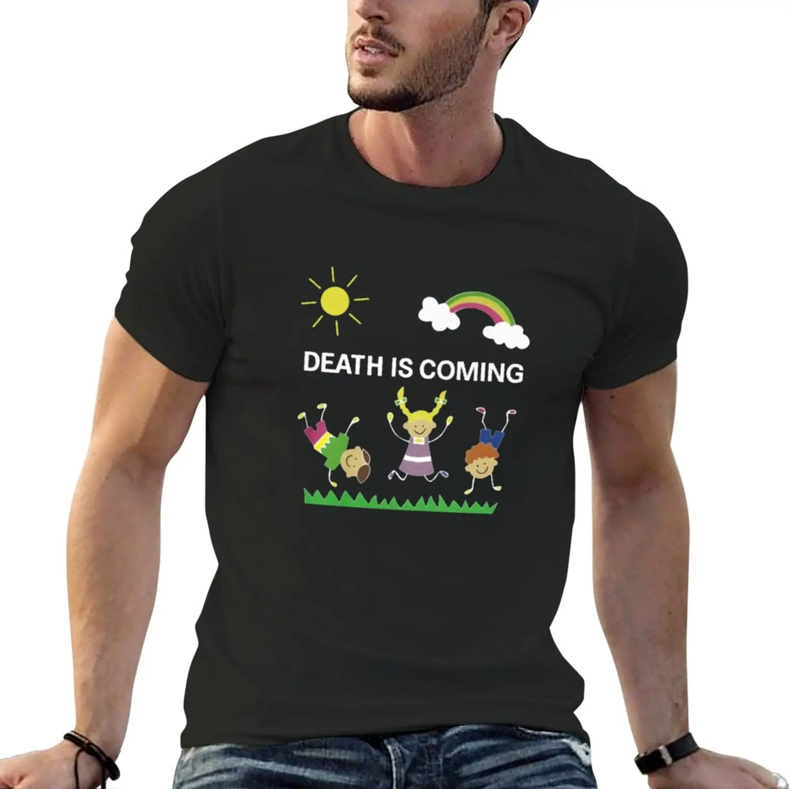 New Death Is Coming Happy T-Shirt oversized t shirts cute tops customized t shirts mens clothing