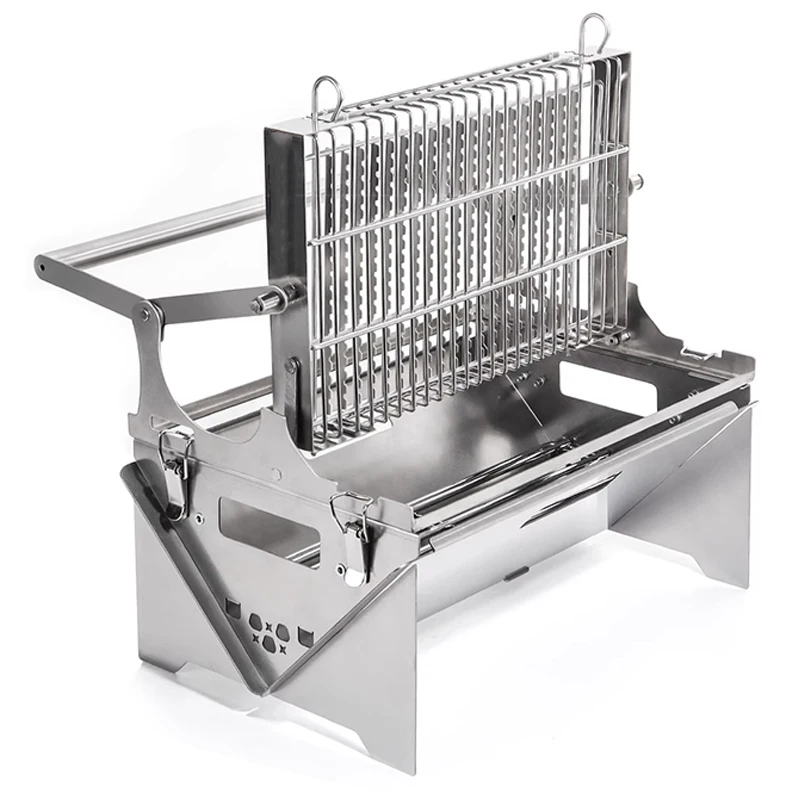 Откидной гриль-барбекю Гриль для кемпинга Перевертает верхнюю решетку для барбекю Могут перевернуть на 360° °   Через ручку, угольный гриль из нержавеющей стали Fo