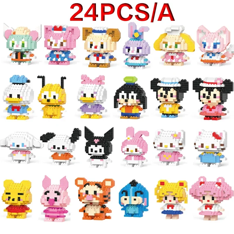 24szt Stitch LinaBellr Mario Bros Figurki Disney Stitch Building Blacks Kreskówka Anime Pokemon Pikachu Zmontowane Klocki Zabawka Prezent