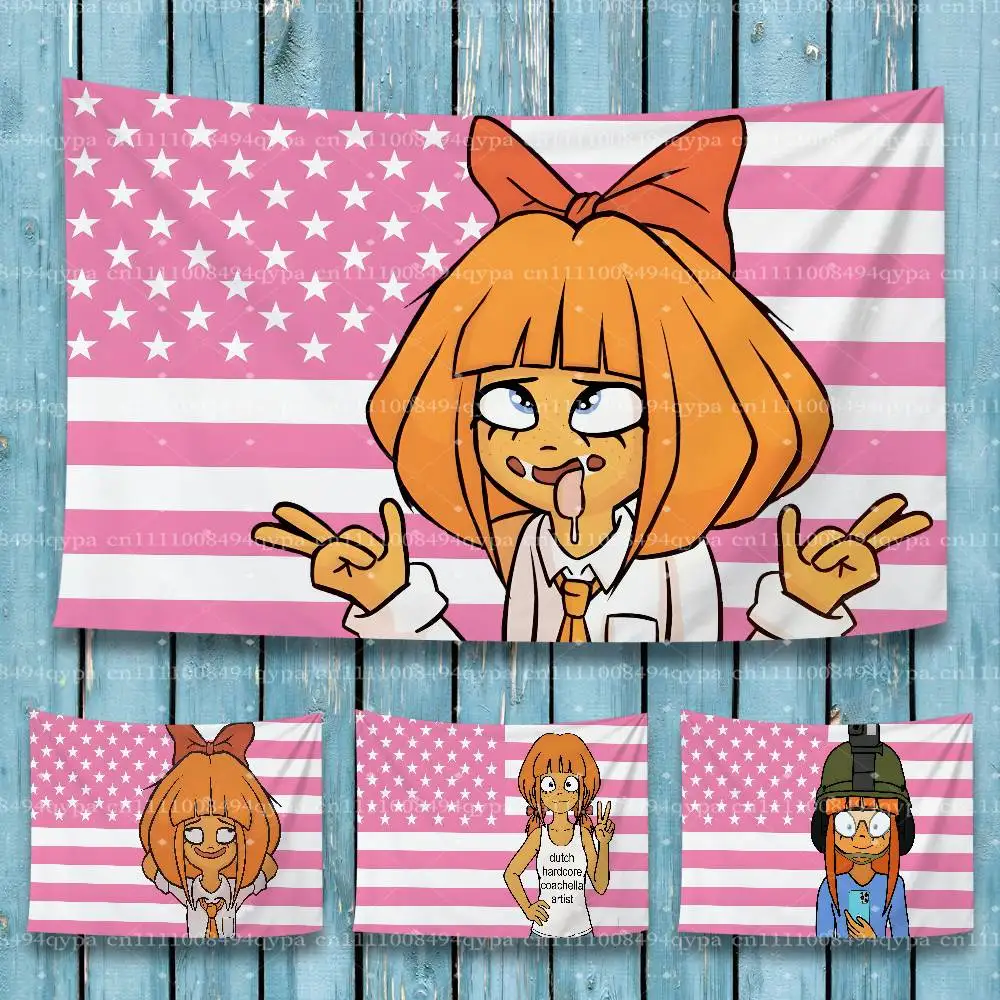 Mymy O-Ongezellig American Pink Flag with 4 Grommets Tapestry for Wall Dorm Room Decor,Outdoor Parties Gifts Festivals HD Banner