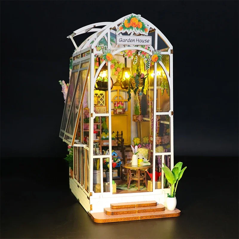 DIY Wooden Flower House Book Nook Shelf Insert Kits Miniature Dollhouse With Furniture Toys Gifts 21.8x13.6x23.2cm