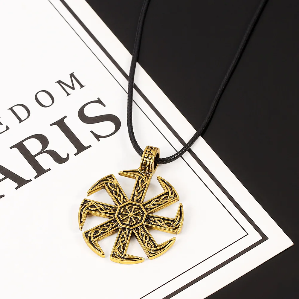 YILUOCD Slavic Amulet Necklace for Men Slavic Kolovrat Symbols Pagan Sun Wheel Chain Pendants Religious Talisman Jewelry