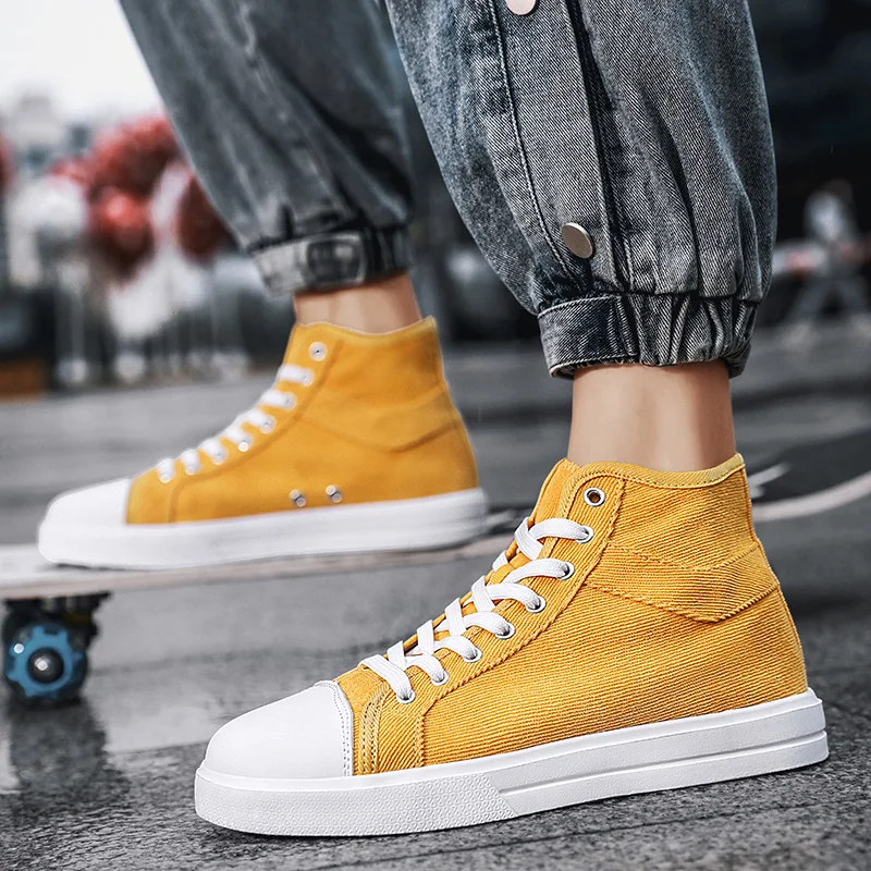 Unisex Canvas Shoes Women\'s High Top Vulcanized Shoes Size 35-44 Fashion Flat Casual Shoes Yellow Red Sneaker Woman Zapatillas