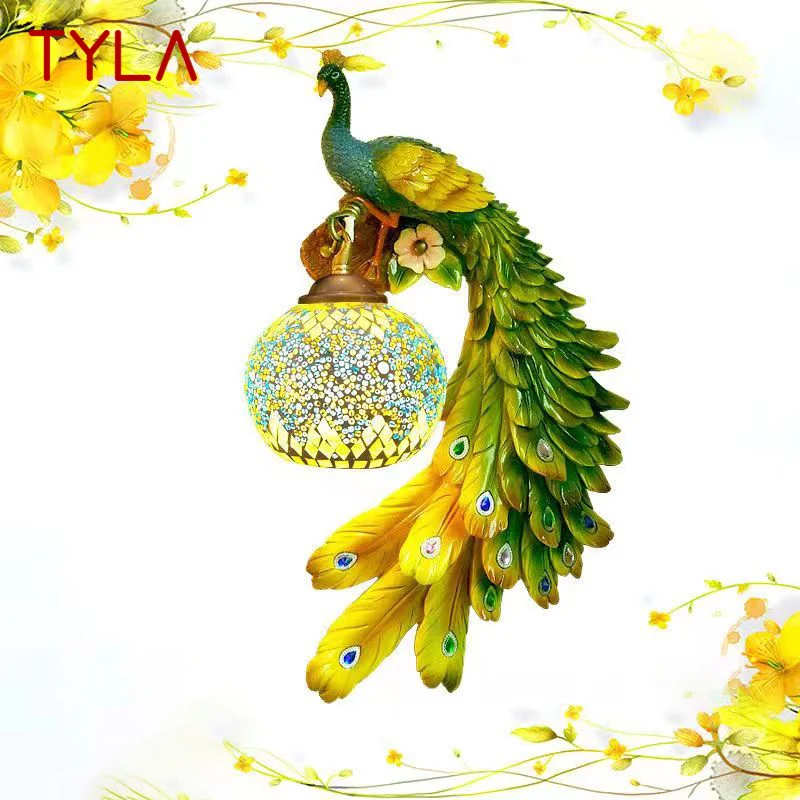 TYLA Contemporary Peacock Wall Lamp Personalized And Creative Living Room Bedroom Hallway Decoration Light