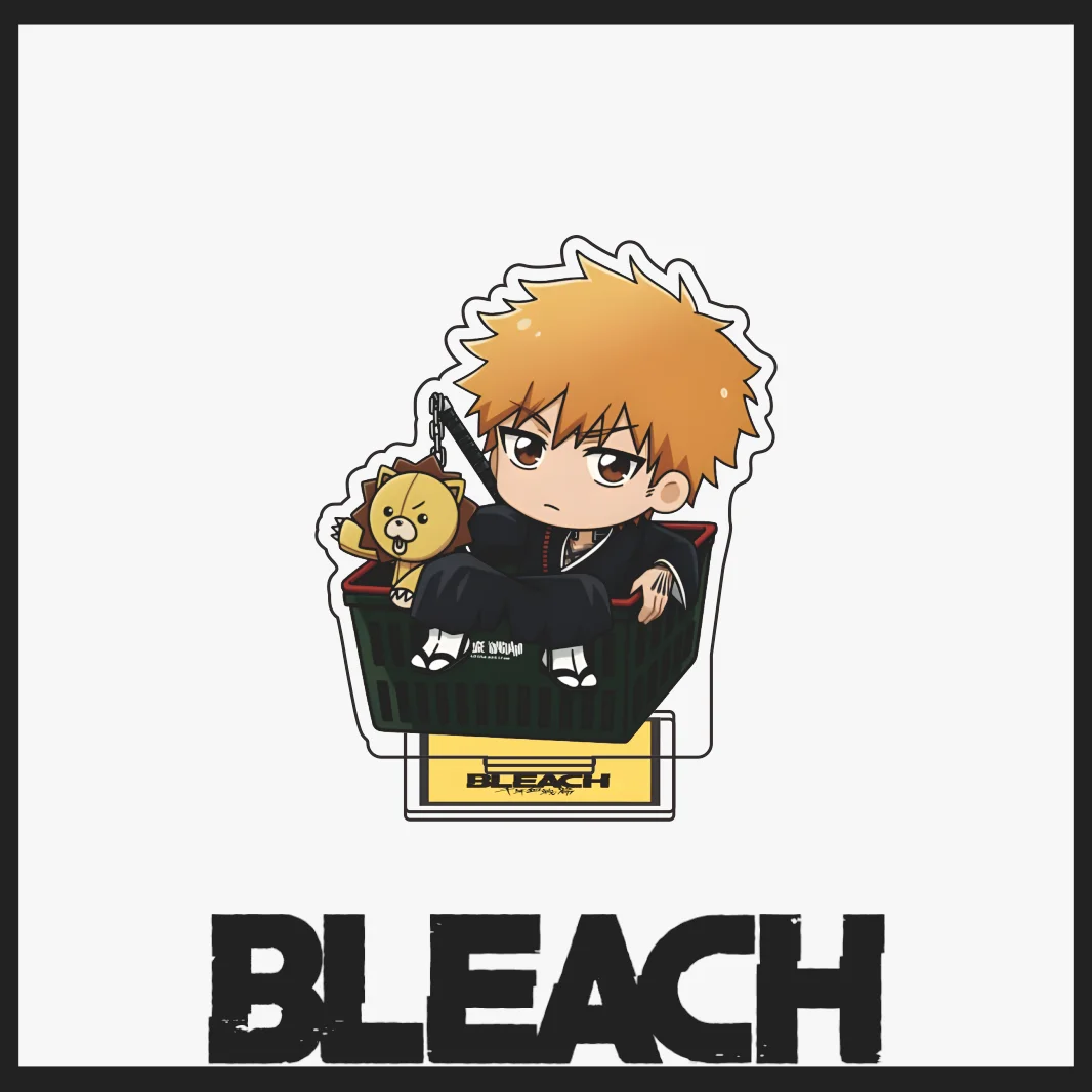 New Anime BLEACH Acrylic Stand Keychain Q Version Shopping Basket Illustration Ichigo Byakuya Uryu Toshiro Desktop Decor