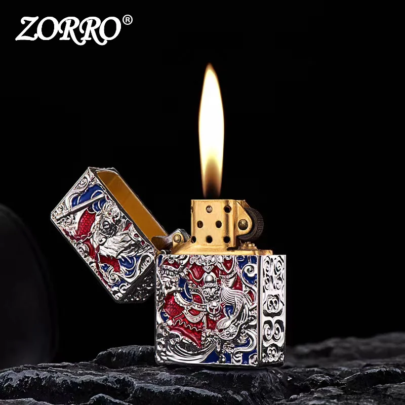 ZORRO Pure Copper Heavy Armor Kerosene Lighter Personalized Embossed Classic Grinding Wheel Ignition Windproof Lighters Smoking