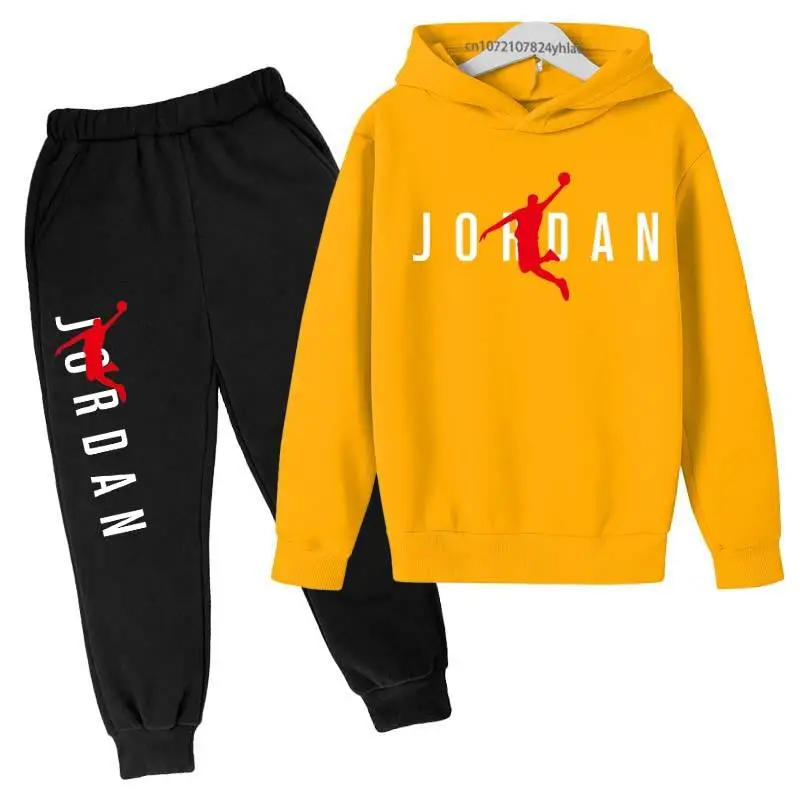 Kids Leisure Letter Print 2pcs Hoodie+Pants Tracksuits 3-13 Years Boys Girls Spring Autumn Outfits Streetwears Children Clothes