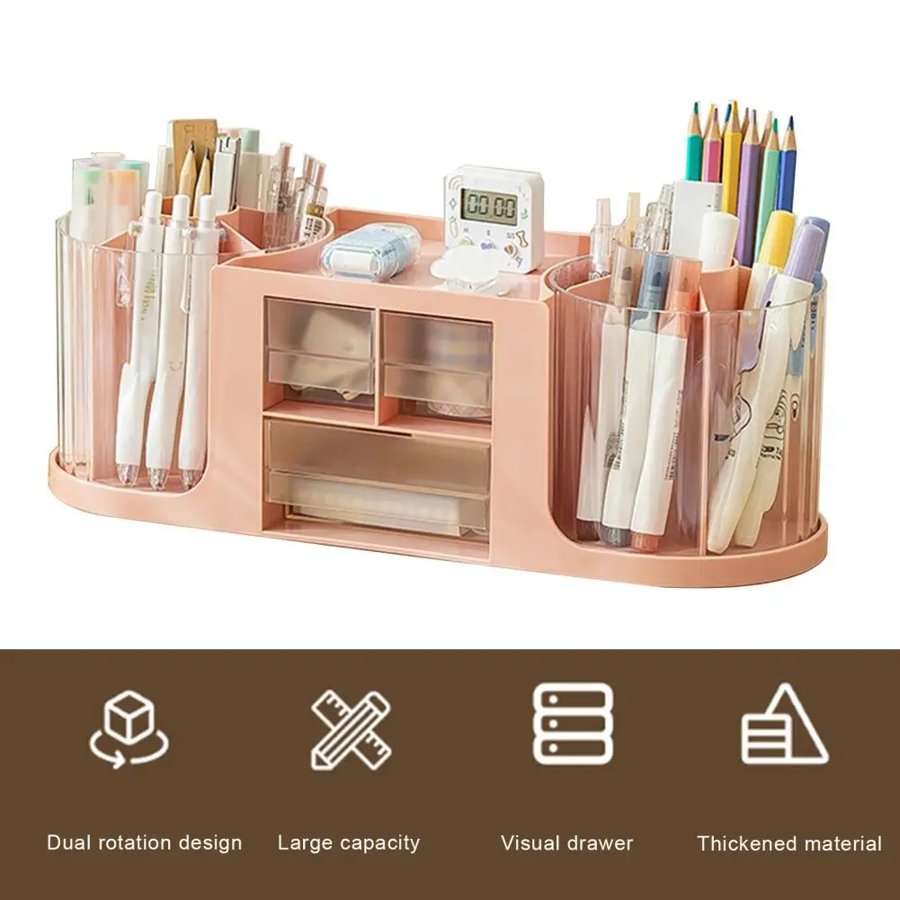 Multi-purpose Pencil Organizer Rotatable Desk Organizer with Drawer Capacity Pen Holder Transparent Design Pencil for Office