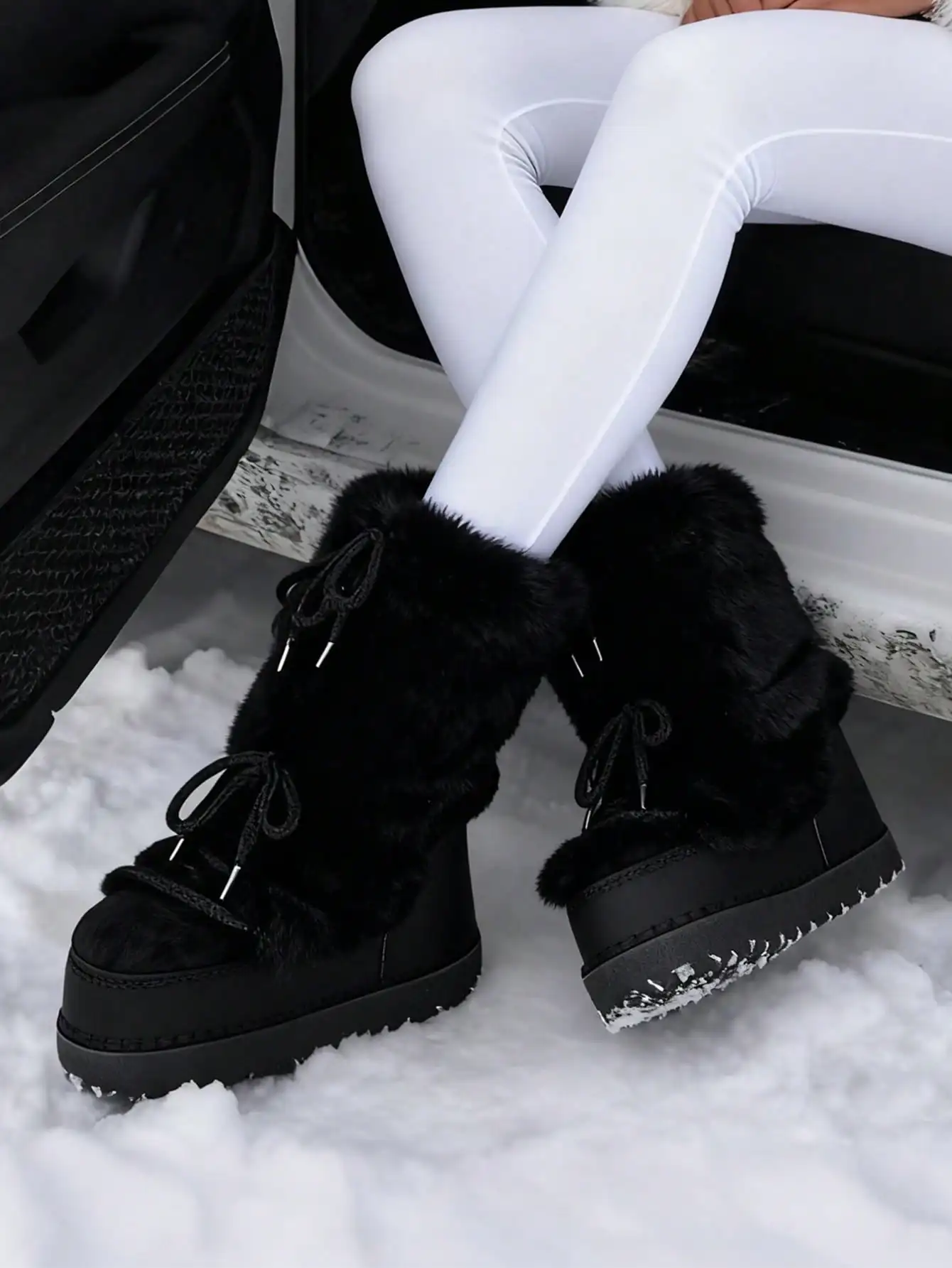 Fur Boots For Women Winter Snow Boots Platform Lace Up Round Toe Boots Warm Snow Shoes Fluffy Winter Boots