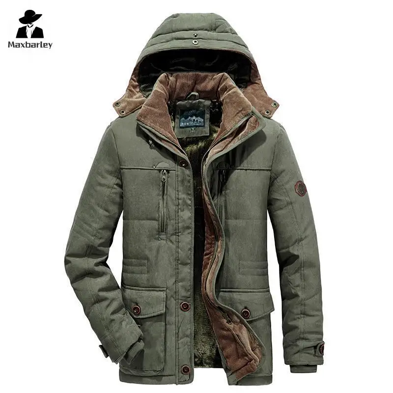 Casual Warm Men's Jacket Long Retro Hunting Parka Men's Winter Casual Outdoor Work Clothes Multi-Pocket Men's Coat Ski Suit