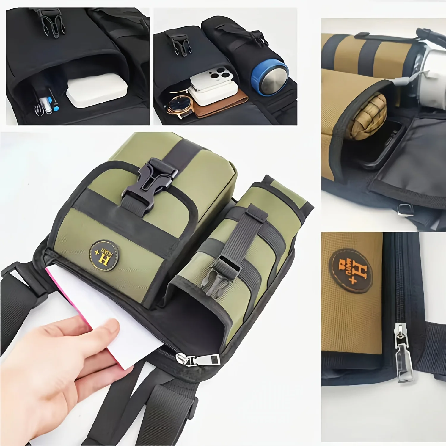 2-in-1 Canvas Shoulder Sling Bag, Outdoor Crossbody Pack With Water Bottle Holder, Durable Travel Bag