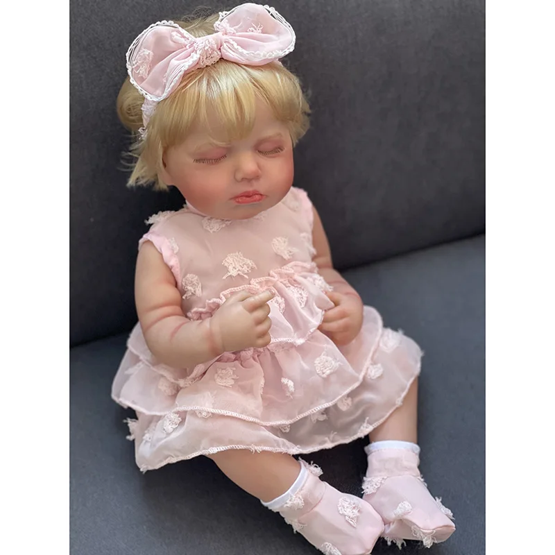 

48cm Loulou Reborn Baby Doll Full Silicone Body Princess Girl Lifelike 3D Skin Venis with Blone Hand-rooted Hair