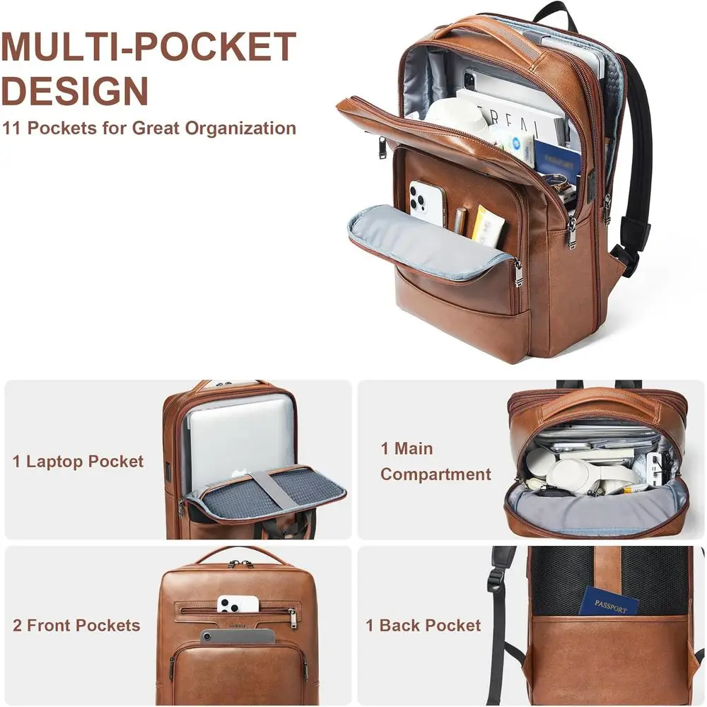 Shrrie Leather Laptop Backpack or Women and Men,28 L Travel Backpack Computer Bag its 16 inch Laptop,Expandable Casual Daypack w