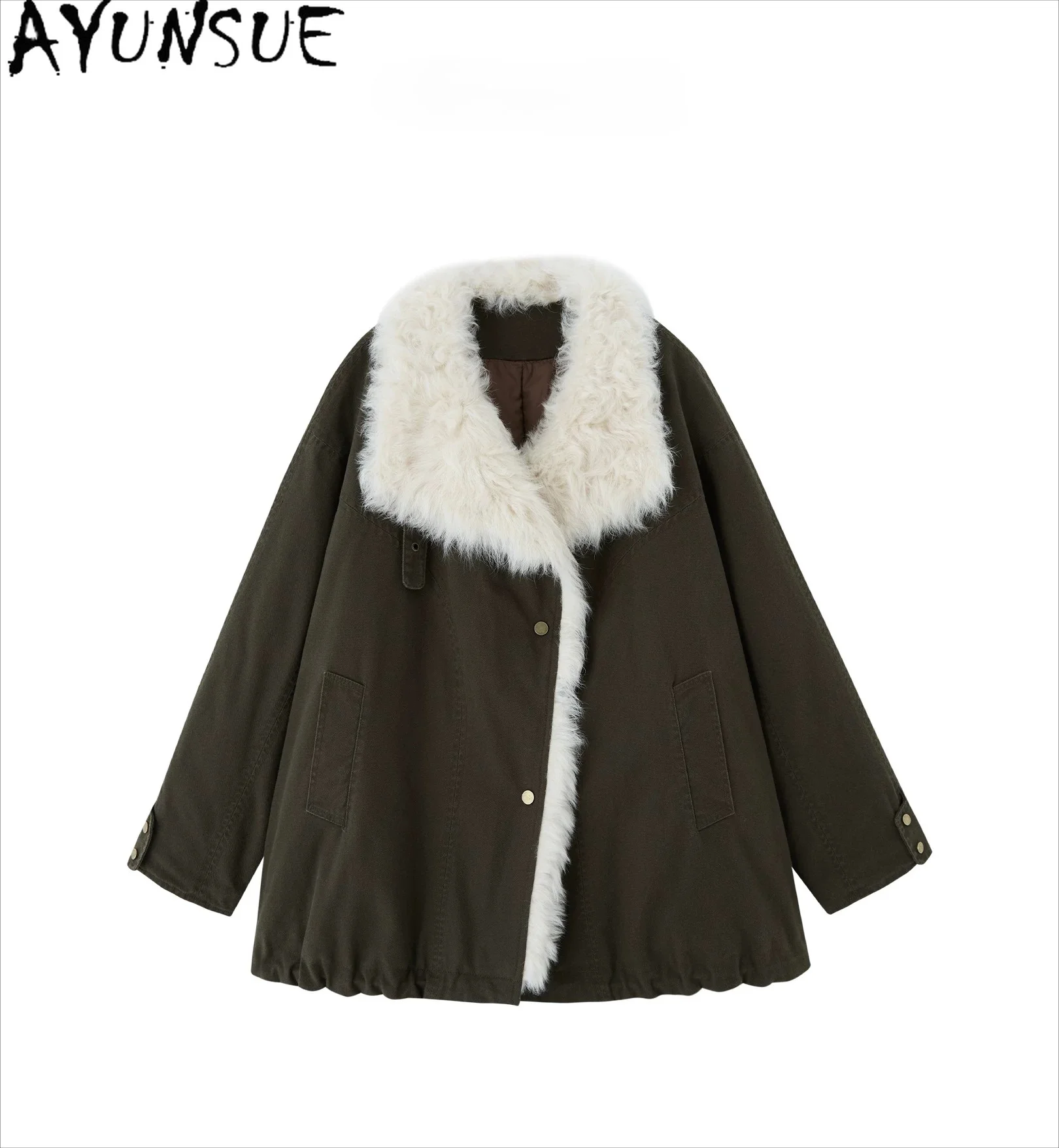 AYUNSUE Natural Tuscany Sheepskin Fur Collar Winter Jacket Women Mid-length Parka Korean Fashion 90% White Duck Down Coats Woman