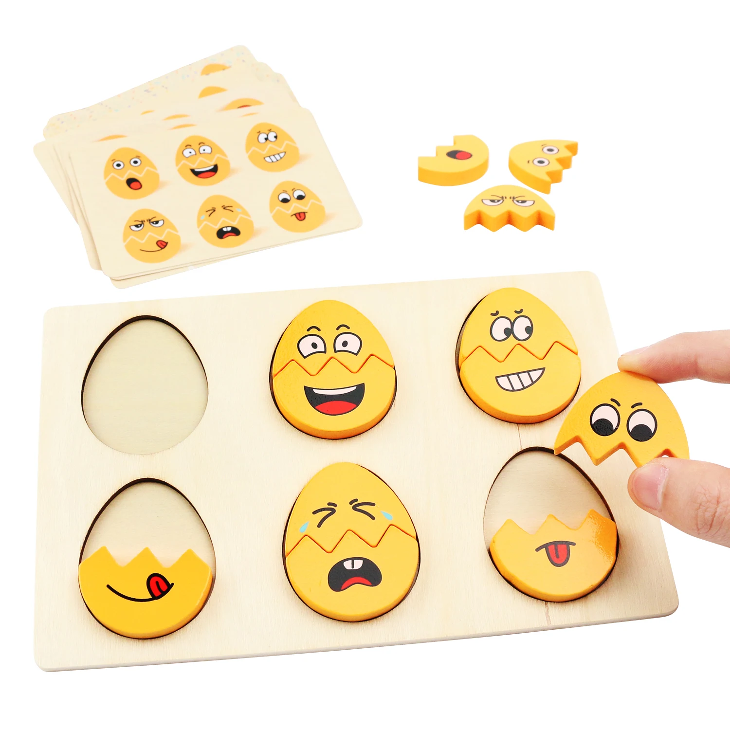 Wooden fun expression egg matching board for preschool children, interactive puzzle toy for baby focus training