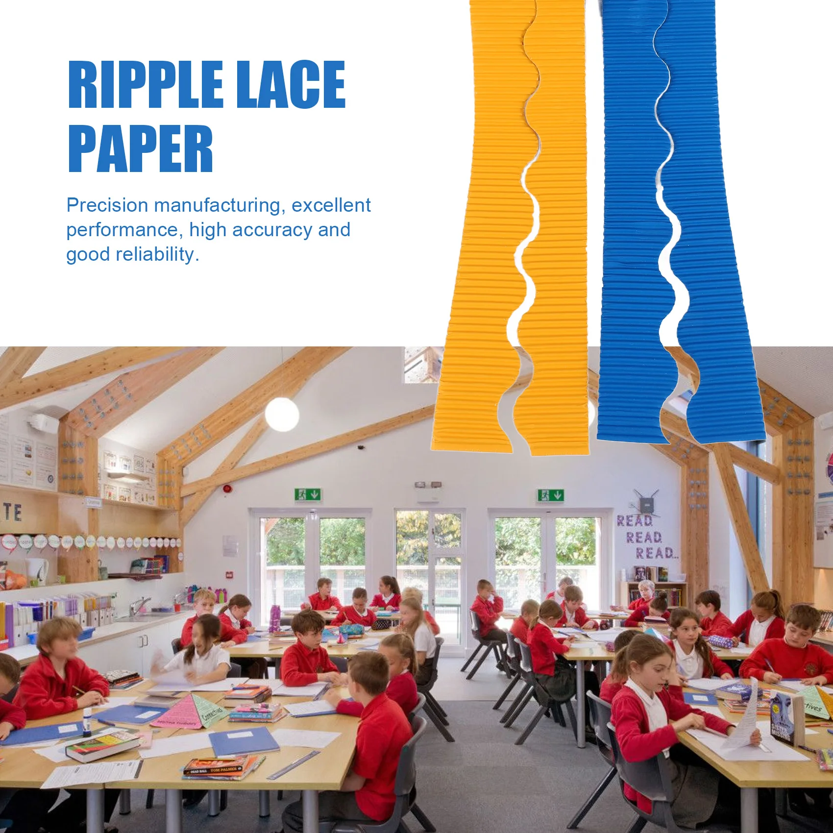 กระดาษตกแต่งขอบกระดานข่าวแบบมืออาชีพ 2 ม้วน ขอบหยัก สำหรับตกแต่งขอบ (สีเหลืองและสีน้ำเงิน)