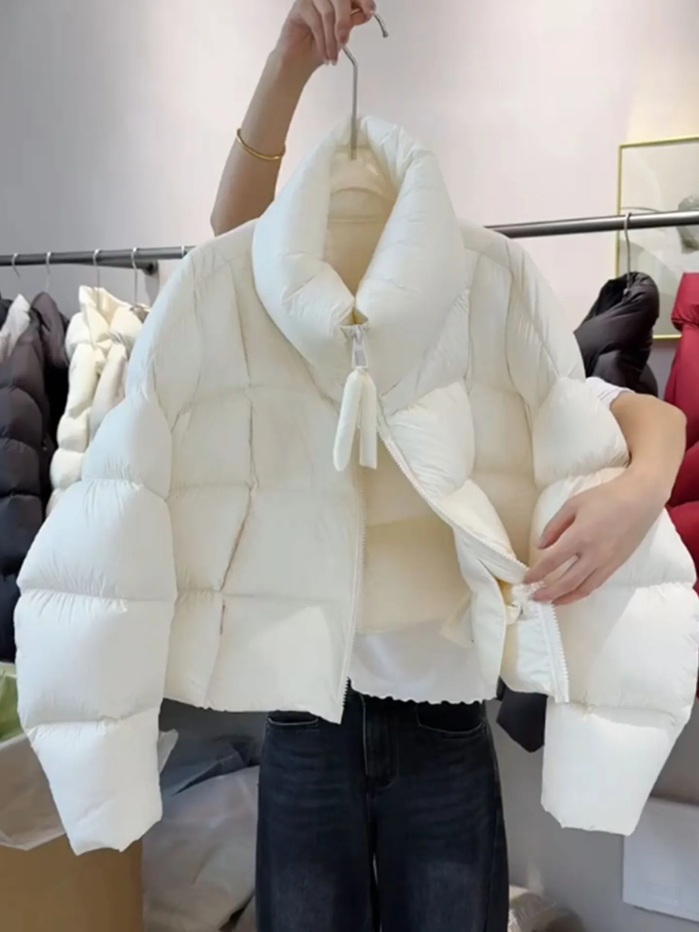 

Korean Sle ort Thiened Stand Collar Women's down Jaet Warm Bread Coat Polyester Fiber White Du down Filling Winter ...