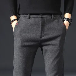 2025 New Men's Casual Pants Business Leisure Fashion Elastic Waist Slim Fit Stretch Gray Black Blue Cotton Trousers Male 28-38