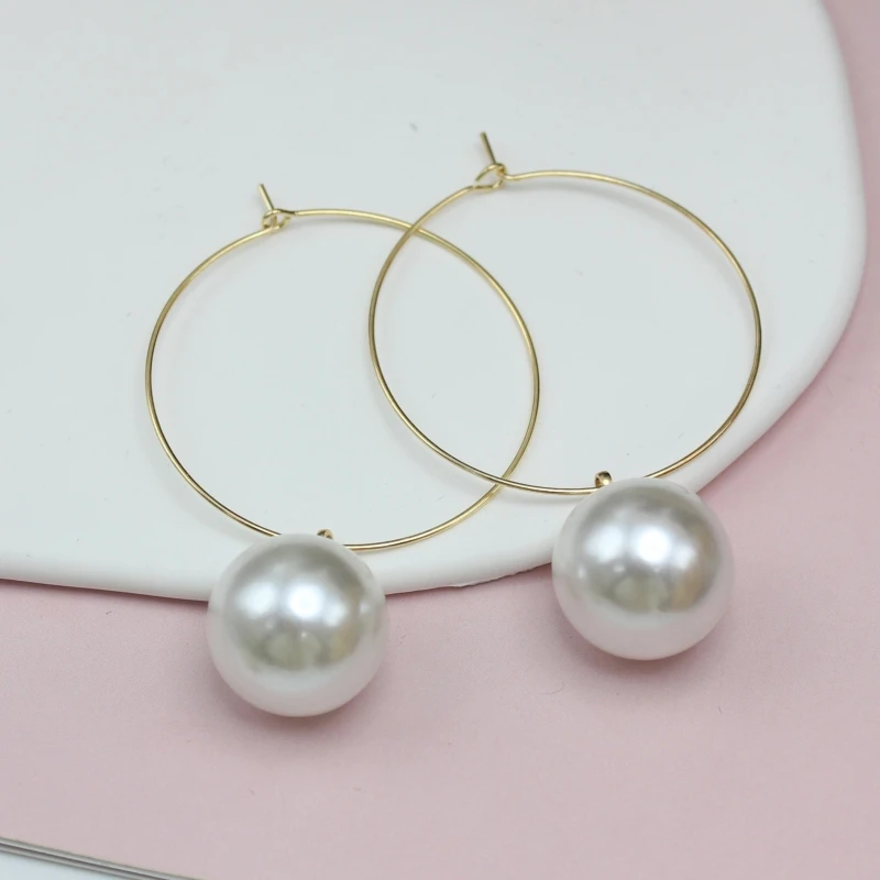 Exaggerated Big Pearl Pendant Hoop Earrings for Women European American Personality Minimalist Hip Hop Loop Brincos Jewelry Gift