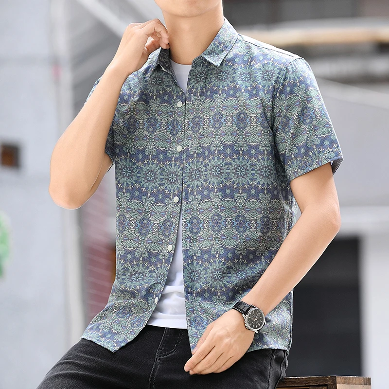 Summer Men\'s New Fashion Polo Shirts Youthful vitality Lapel Short Sleeve Commute Thin All-match Casual Printed Button Tops