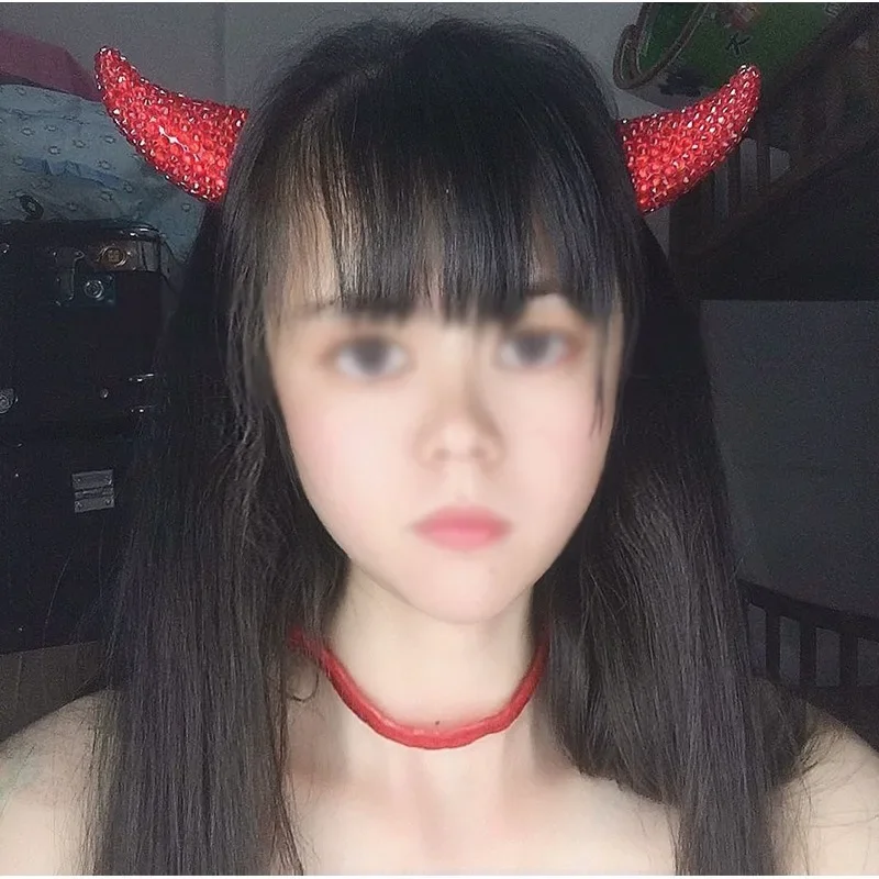 

Originality Demon Ox Horn Hairpin Ball Full Dress Accessories Stage Performance Clothing Match Inlay Red Diamond Headwear