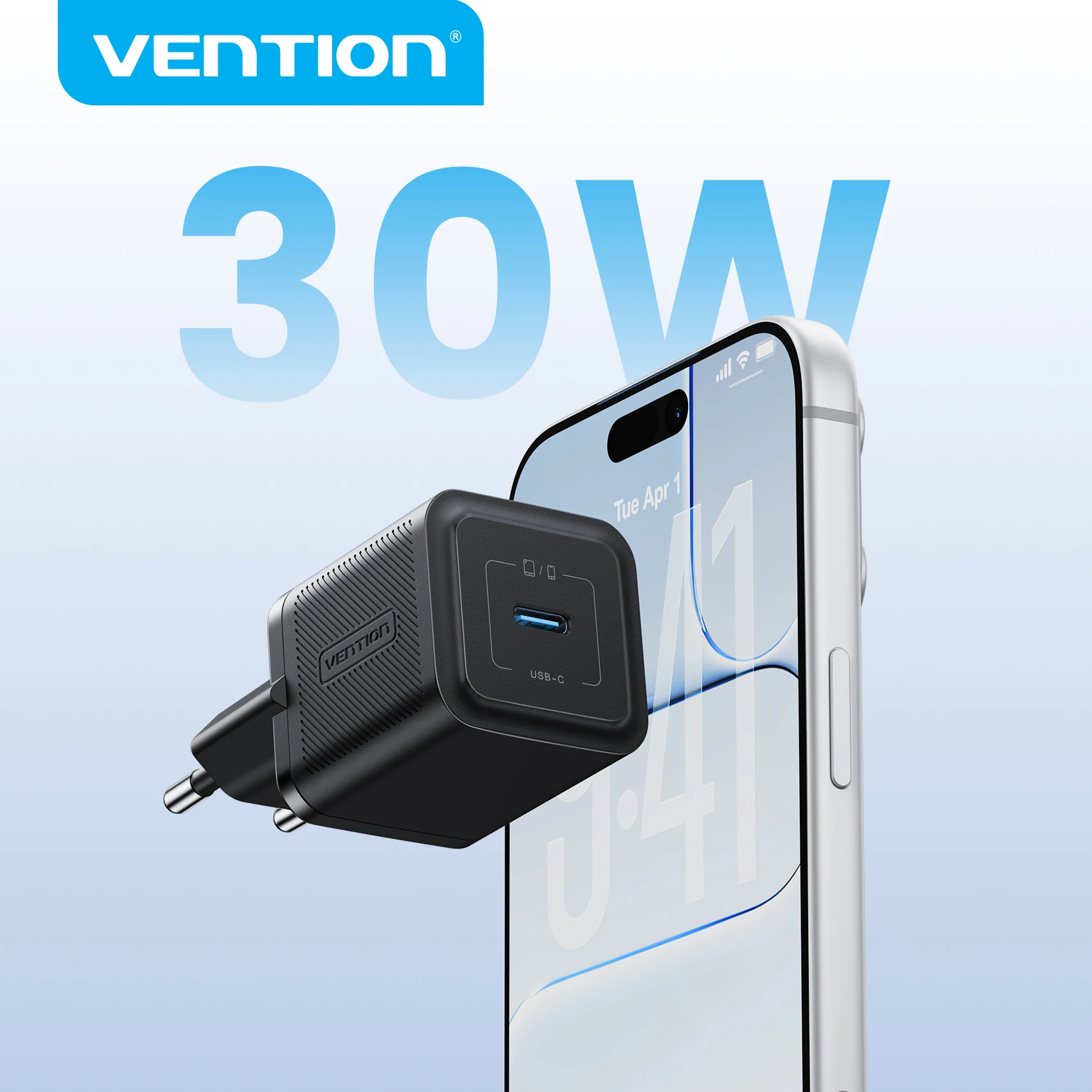 Vention 30W GaN Charger PD 3.0 PPS QC Fast Charger USB C for iPhone 16 15 14 Pro Samsung S24 iPad Type C Phone Charger