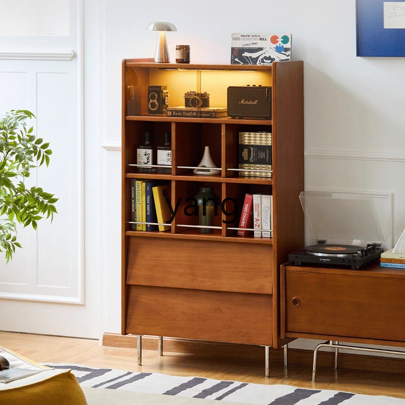 

YHM Solid Wood Display Cabinet for Home Living Room Vintage Book Glass Door Storage