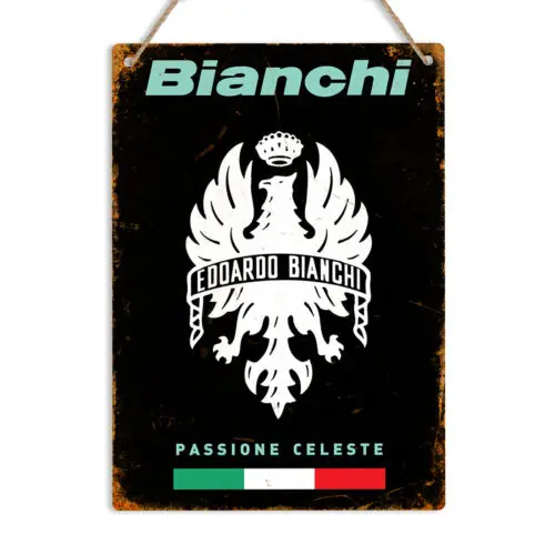 BIANCHI Black Vintage Retro Style Metal Sign Wall Cyclist Plaque Bike Man Cave