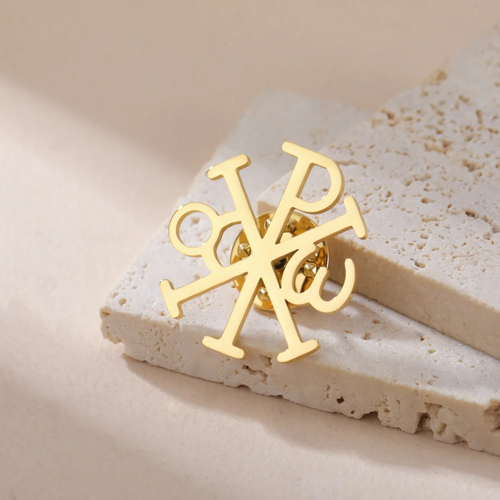 Dawapara Chi Rho Kreuz-Brosche Christogramm Griechisches Symbol Religiöser Jesus Christlicher Schmuck aus Edelstahl – Detail 17