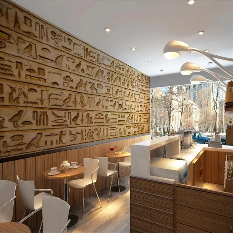 

Retro 3D Stereoscopic Egypt Classical Hieroglyph Wall Paper Coffee Hourse Bar Restaurant Industrial Decor Mural Wallpaper 3D