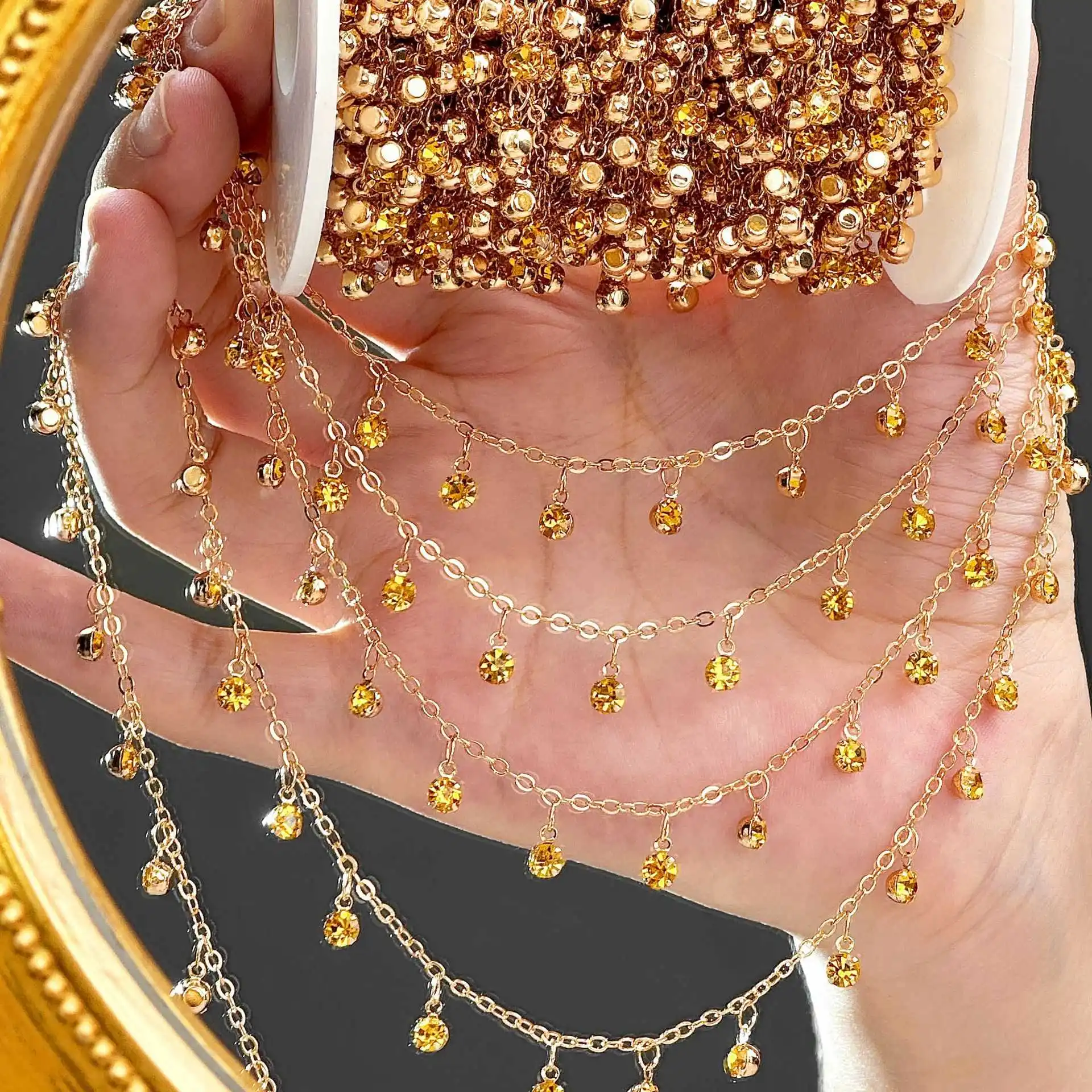 DIY Crystal Glass Rhinestone Dangle Charm Bead Copper Chains