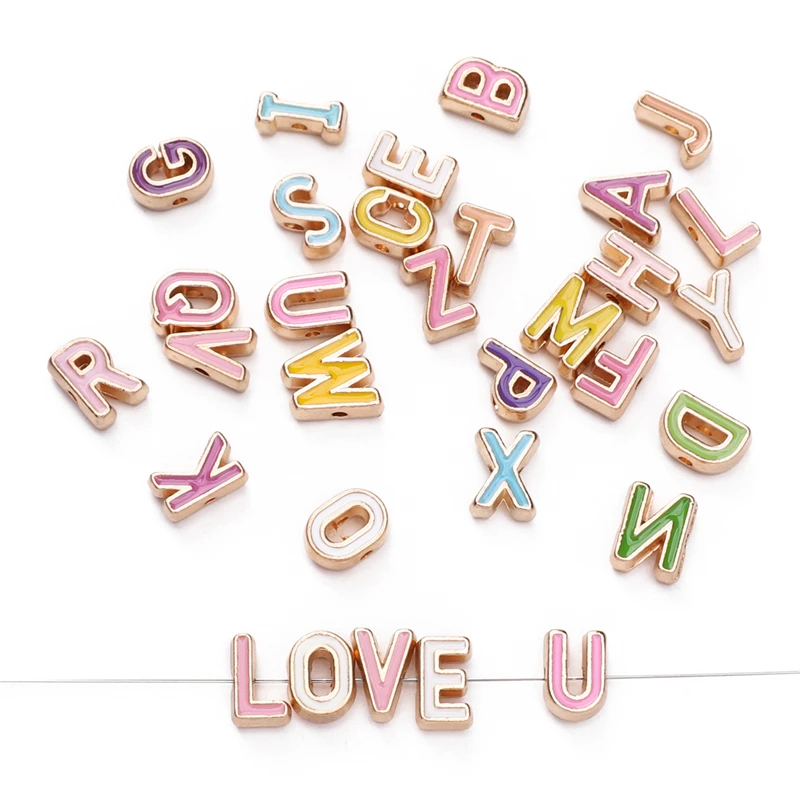 

5pcs A-Z Enamel Letters Beads Colorful English Alphabet Gold Tone Spacer Bead Bracelet Jewelry Making Accessory