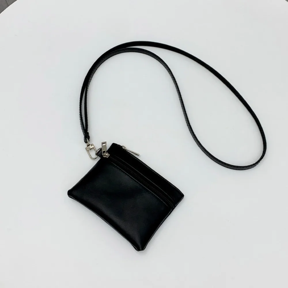 

Solid Color Hanging Neck Coin Purse Lanyard Leather Hanging Neck Wallet Lipstick Earphone Keys Cards Small Storage Bag
