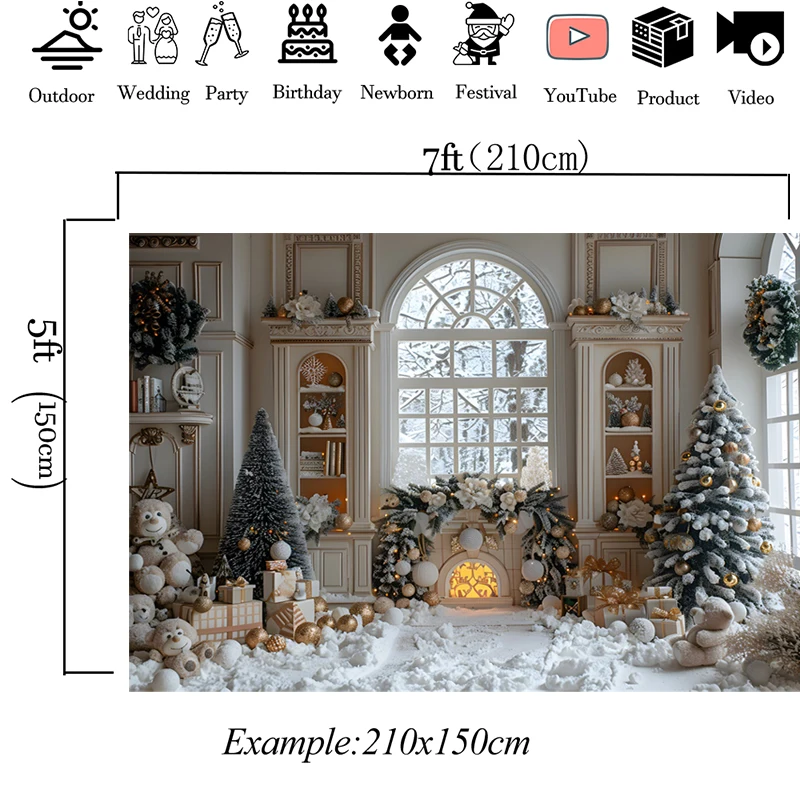 Фон для фотосъемки с изображением белого коттеджа рождественской елки