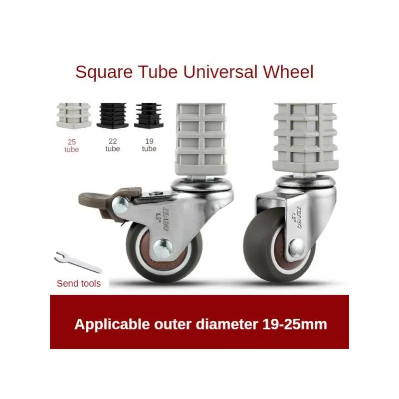 

4 Packs 1.5 Inch 19/22/25 Furniture Square Tube Wheel Universal Shelf Stainless Steel Silent Brake Cast