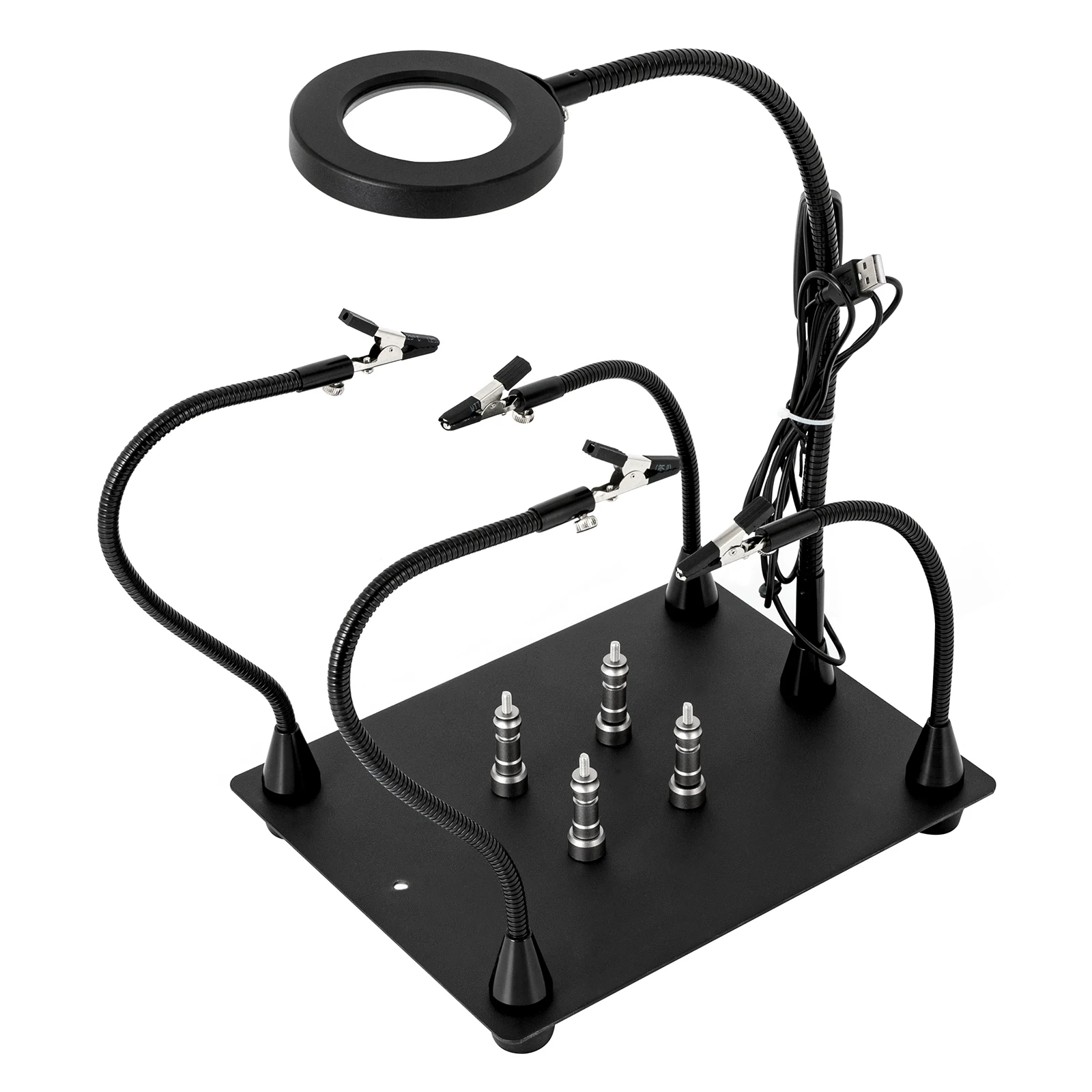 Soldering Station Holder Magnetic Helping Hand with 3X LED Magnifying Lamp, 4 PCB Columns