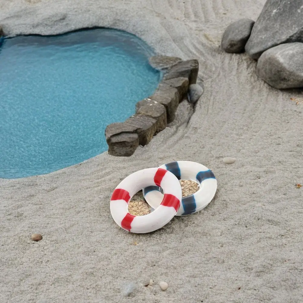 18Pcs Mini Resin Miniature Life Rings Mediterranean Nautical Swim Ring Decorations Landscape Life Buoy Beach Resin Mini