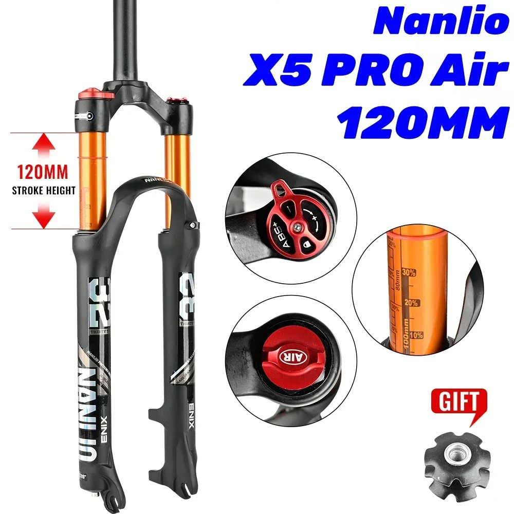 

Nanlio X5 MTB Bicycle Fork Supensions Magnesium Alloy Air forks Bike 32mm RL 120mm Travel 26/27.5/29 Inch Bicycle Accessories