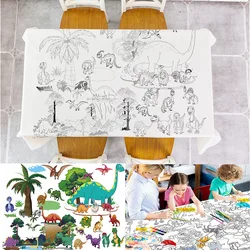Children DIY Coloring Tablecloth Disposable Waterproof Paper Table Covers for Kids Group Activity Party with 12 Fabric Pens
