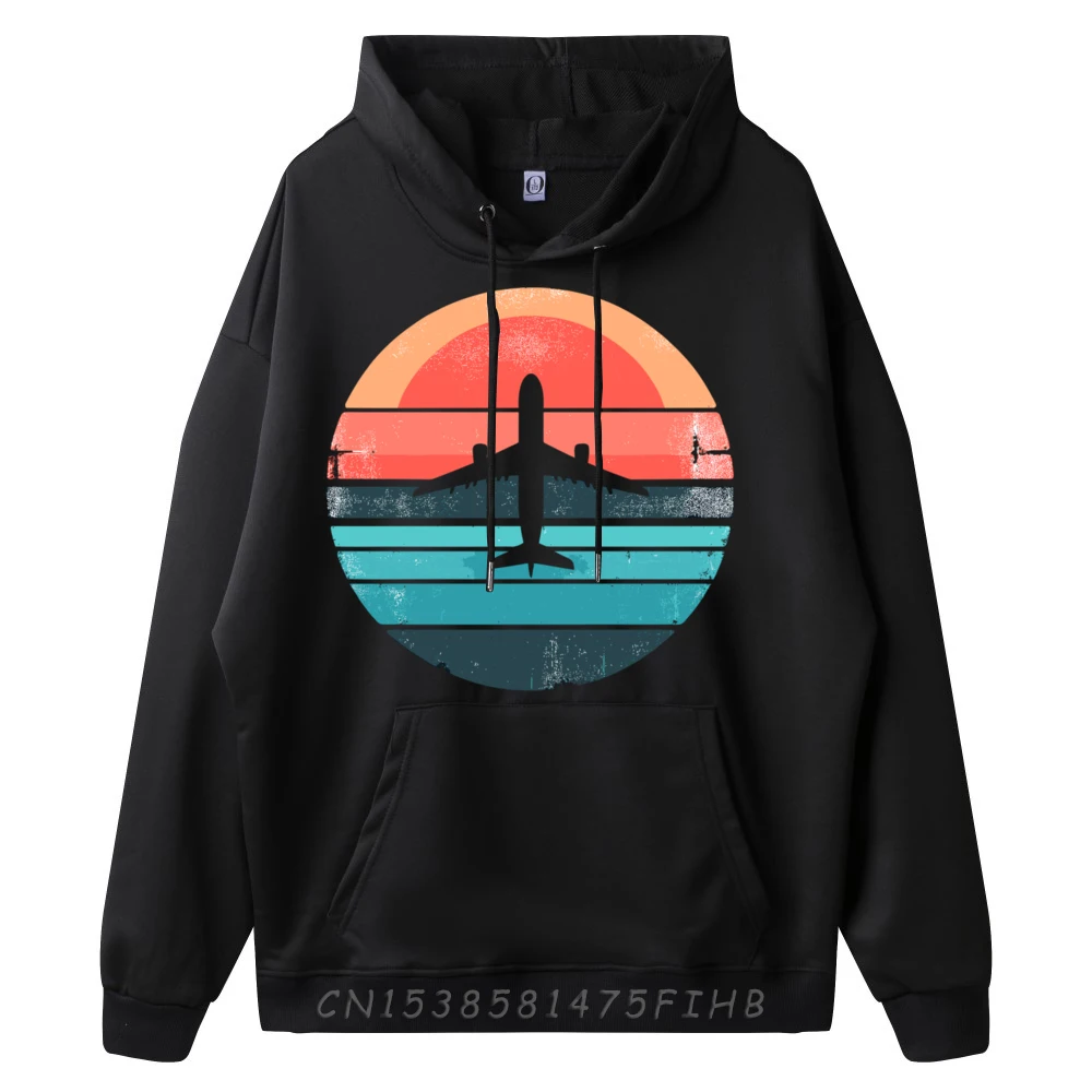 Vintage Airplane Sunset Adventure Travel Men Graphic Tees Durable Printed Sweater Outdoor Man Hooded Shirt