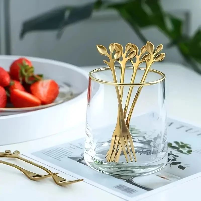 20pcs Golden Stainless Steel Fruit Fork Creative Mini Fork Tableware Dessert Fork Dishwasher Safe For Home Party Restaurant