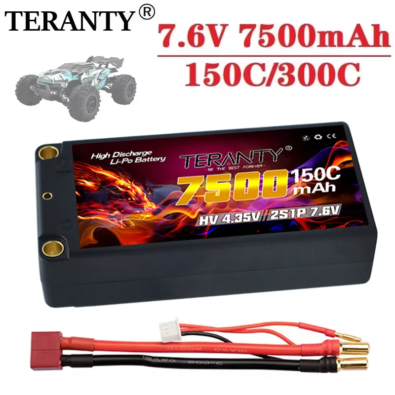 Upgraded TERANTY MAX 300C Shorty Lipo Battery 2S 7.6V 7500mah 150C With 5mm Graphene Bullet For 1/10 RC Car Race Boat Tank Parts