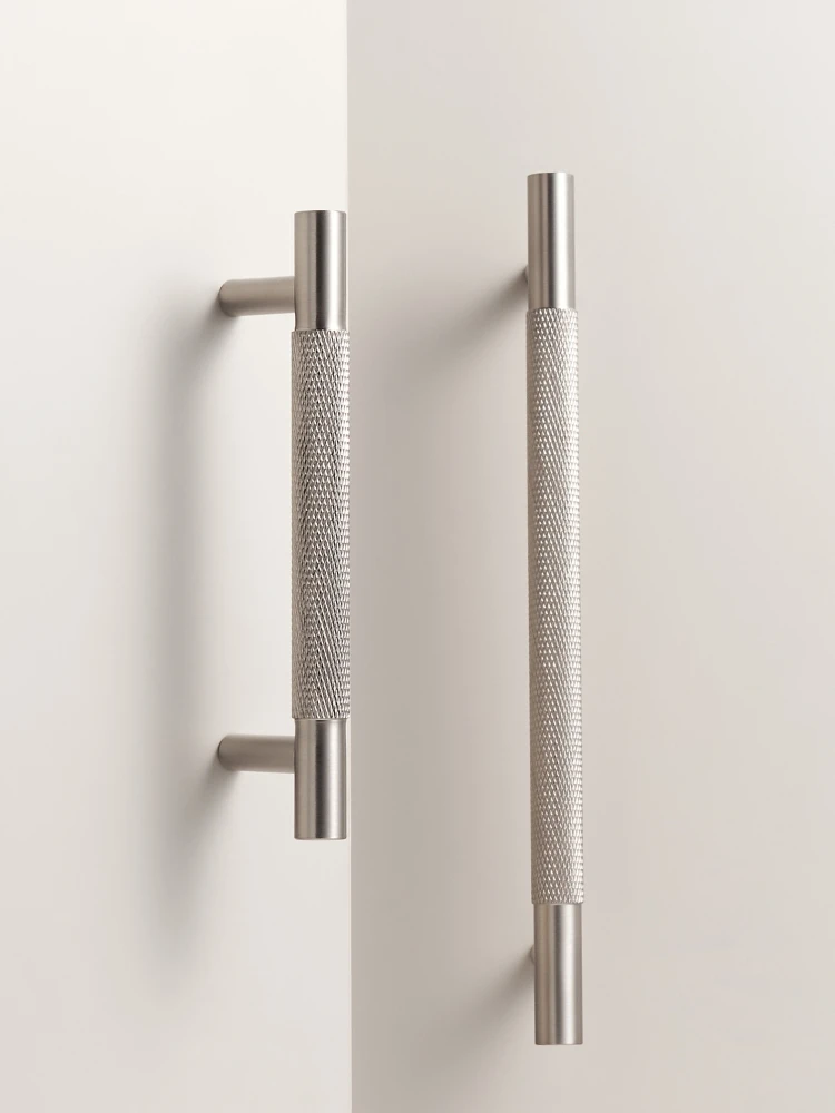 Nurlin Solid Brass Diamond-cut Cross Knurl Pattern Silver Brushed Nickel Cabinet Handles Wardrobe Pull T-bar Knobs Knurled — 2