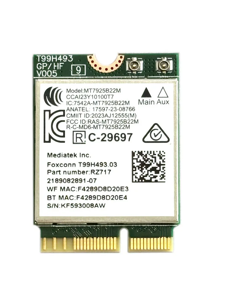 M.2 Wireless Lan Card 5400Mbps Wi-Fi 7 MT7925 Key E 2.4G 5G 6G BT5